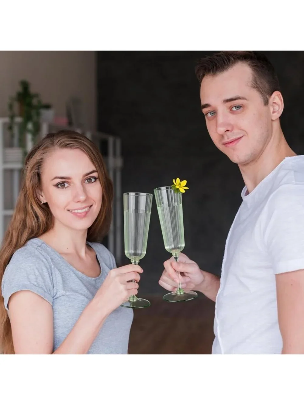 48 Pack Sage Green Unbreakable Champagne Flutes - Ribbed Disposable Wine Glasses